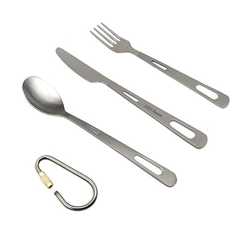 RISON Titanium Spork Cutlery Set Ultralight Utensil Spoon Fork Knife Flatware 3PCS Polished Head Titanium Cutlery Set with Matte Finish Handles for Home Use Outdoor Travel Camping Backpacking