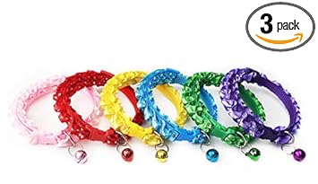 Litvibes Cat Collars Set of 3 Breakaway with Bell & Frill Design,Kitten & Small Dogs Soft Adjustable,Safe,Solid & Protection for Cats &Puppies,Cute Kitty Neckband with Frill Design-(Random Colors)