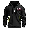 Men's Fleece-Lined UK England Flag Zipper Hooded Hoodie Hood Sweatshirts Sweater - Thick Winter Pullover with Pocket & Drawstring, Printed Casual Loose Fit (M-XXXL) Black #1
