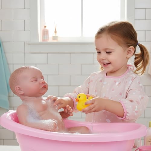 17 Zoll Realistische Reborn Babypuppe Mädchen - Geschlossene Augen, Voller Vinyl-Körper, Handgemaltes Haar - Lebensechtes Neugeborenes Aussehen und Gefühl für Kinder und Sammler – Bild 8