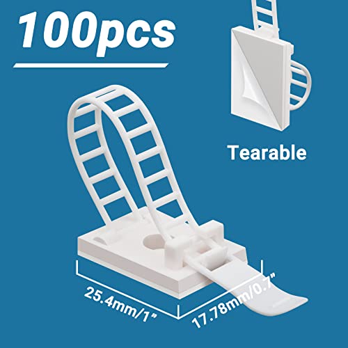 Abrazaderas para cables Segarty, blancas, autoadhesivas, ajustables, 100 unidades, ideal para organizar cables en escritorio, coche, pared, oficina, hogar y exteriores miniatura 2