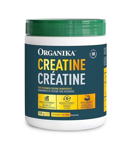 Organika Canadian-Made Creatine Powder- Pure Micronized Creatine Monohydrate – Helps Build Lean Muscle, Increase Strength, and Improved Recovery and Performance for Men and Women – 500g, 100 servings