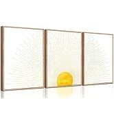 Boho Sun Canvas Wall art Mid Century Abstract Sun Painting pictures Wall Decor Minimalist Geometr...