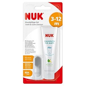 Nuk 10256396 Mondverzorgingsset met Babytandpasta en Vingertandenborstel, Zonder Fluoride, 1 Stuk