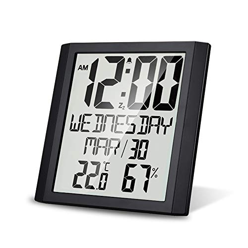 Lancoon Large Digital Screen Wall Clock, Indoor Temperature & Humidity Digital Clock with TN Display, Mute-Travel Time Suitable for Living Room Bedroom Office