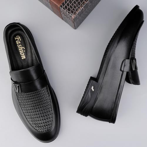Men Casual Business Shoes, Casual Boat Shoes, Moccasins - Slip - on Adjustable Loafers with Top - Grain Leather for Social Gatherings, Working, Party, Formal Oxfords Black4