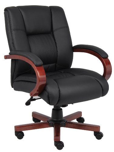 Boss Office Products Mid Back Executive Wood Chair with Mahogany Finish in Black