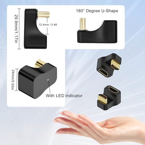 Adaptador HDMI 2.1 ángulo U 180° macho a hembra 8K, 2 piezas miniatura 5