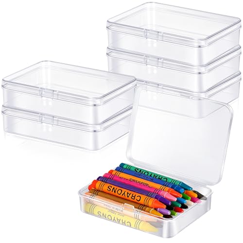 Image of 6 Pcs Plastic Crayon Box Holds 24 Crayon With Hinged Lid, Clear Crayon Organizer Crayon Holder Case Crayon Storage Containers for Art Crafts School Classroom Supplies (6)