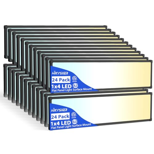 AIKVSXER 24 Pack 1x4 LED Flat Panel Light – 5500LM Ultra-Bright, Dimmable 30-50W, 3000K-6500K Adjustable, 0-10V Dimming, Slim Surface Mount Ceiling Light for Office, Home, Garage – Black Bla