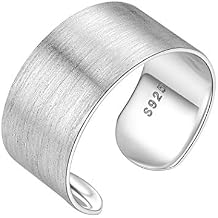 PROSTEEL 925 Sterling Silver Ring, Flat Plain Wide Band Ring Adjustable, Mens Womens Jewelry