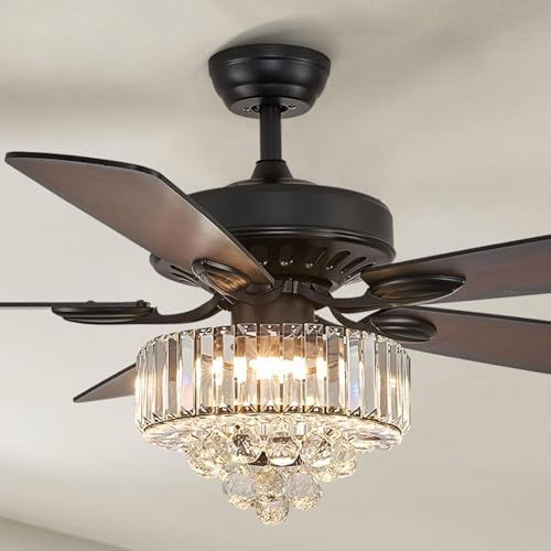NOXARTE 52 Inch Crystal Ceiling Fan with Light, Modern LED