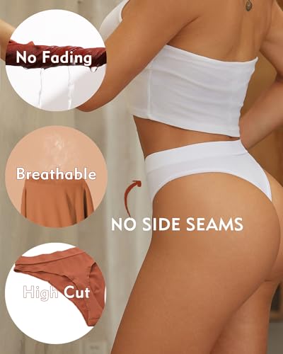 ROSYCORAL High Waisted Thong for Women Panties Breathable Sporty Tangas Seamless No Show Underwear Pack S-XL4