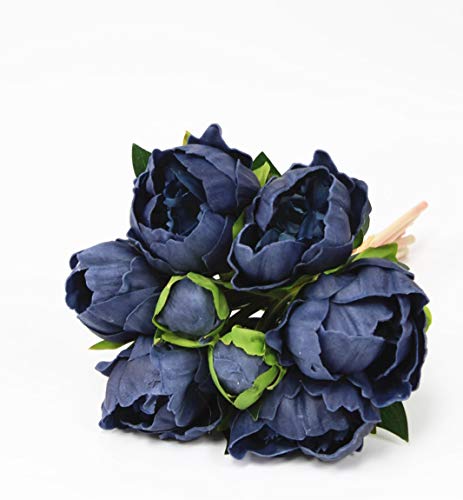 Angel Isabella Realistic Peony Bouquet - Real Touch Artificial Flowers For Decoration - Artificial Flowers Arrangements For Home, Wedding, Corsage, Boutonniere - 6 Blooms And 2 Buds, Marine Navy #TOP7