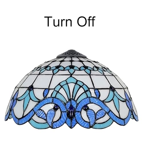 BOTOWI 16 Inch Tiffany Stained Glass Lamp Shade Replacement White & Blue Baroque Style Lampshade Only with Cap Fit for Table Lamp Pendant Light Floor Lamp Ceiling Fixture - Image 3