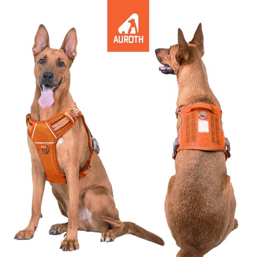 Image of AUROTH Tactical Dog Harness for Large Dogs No Pull Adjustable Pet Harness Reflective K9 Working Training Easy Control Pet Vest Military Service Dog Harnesses Orange L