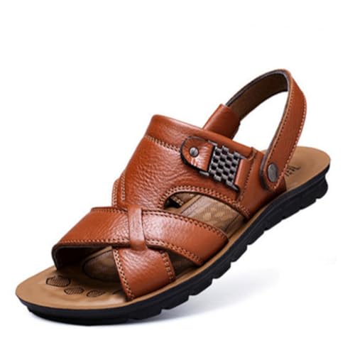 JHTZXEEI Men's Plus Size Leather Flat Beach Sandals Casual Slippers