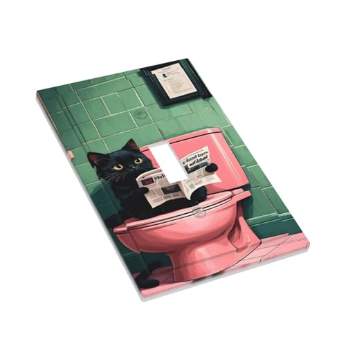 Decorative Light Switch Cover Plate Funny Black Cat Newspaper Pink Toilet 1 Gang Wall Plate Oversized Single Toggle Wall Cover Plate Jumbo Electrical Switchplate Faceplate