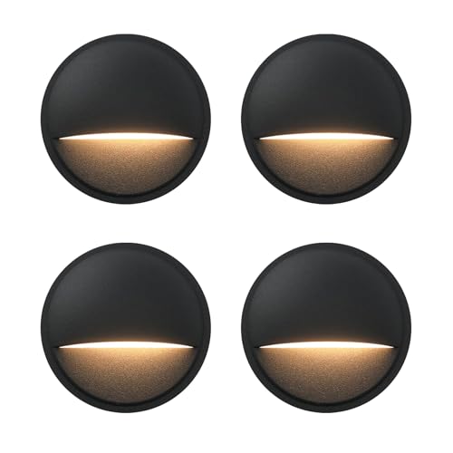 GKOLED Low Voltage LED Deck Lights, Landscape Step Stair Railing Light with 2W Integrated LED Chips, Die-cast Aluminum 12V AC/DC Accent Lighting Fixtures with Black Powder Coated Finish (4-Pack)