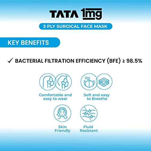 Tata 1mg 3 Ply Surgical Face Mask With Meltblown Filter And Nose Pin