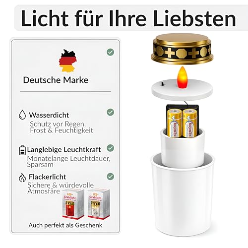 Grablichter LED mit Batterie I Friedhofskerzen bis 6 Monate Leuchtdauer – Ansicht 6