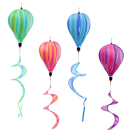 LIOOBO 4Pcs Rainbow Wind Spinners with Striped Sequins Hot Air Balloon Pendants for Outdoor Garden Decoration Eye Catching Decor for Parties and Events