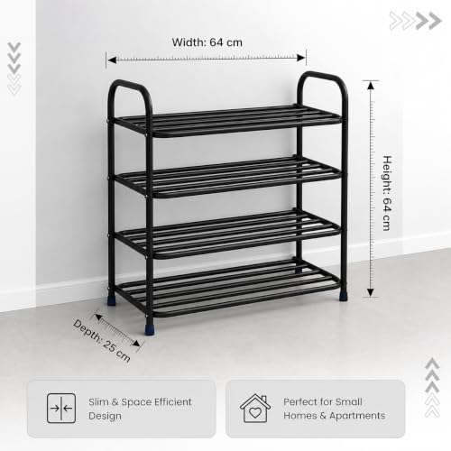 Image of Ebee 4 tier 12 pair heavy metal shoe rack (64 x 64 x 25 cm)