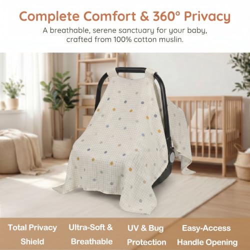 Image of Beatoutou Baby Car Seat Cover，100% Muslin Cotton Carseat Covers for Baby Boy /Girl,UniversalInfant Car Seat Cover for Newborn Summer Essentials,Soft & Breathable
