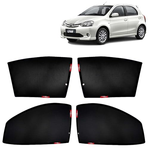Image of KINGSWAY Car Sun Shade Curtains Only Compatible with Toyota Etios Liva (2010 to 2020) | Z-Black Fix-Type (Non-Magnetic) | UV & Heat Protection | Pack of 4 Pcs