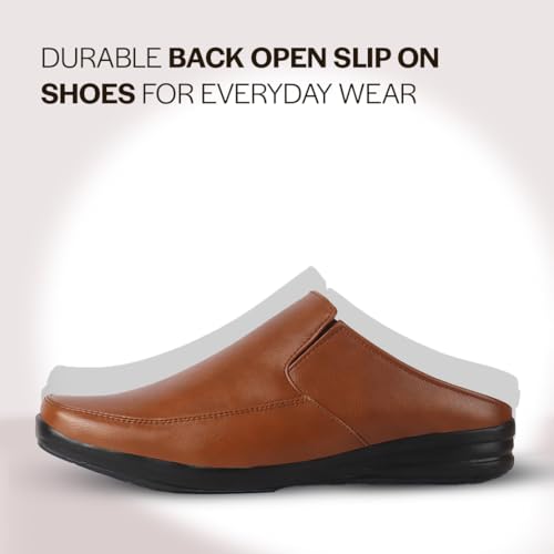 Image of FAUSTO Men Formal Back Open Memory Cushioned Insole Slip On Shoes | Office, Meetings, Event Slip Ons with Comfort All Day Long | Semi Formal Outfit Shoe, Anti Skid Rubber Sole
