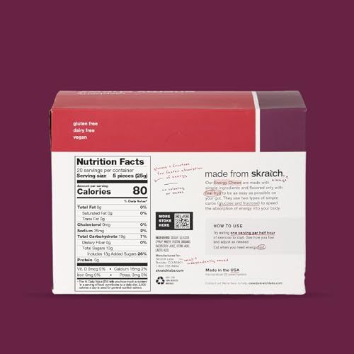 Image of Skratch Labs Energy Chews | Gummies for Running, Cycling & Endurance Quick Carbs for Athletes, Easy to Digest, Real Fruit | Gel Alternative for Runs & Rides | Raspberry 10 Pack | Gluten Free, Vegan