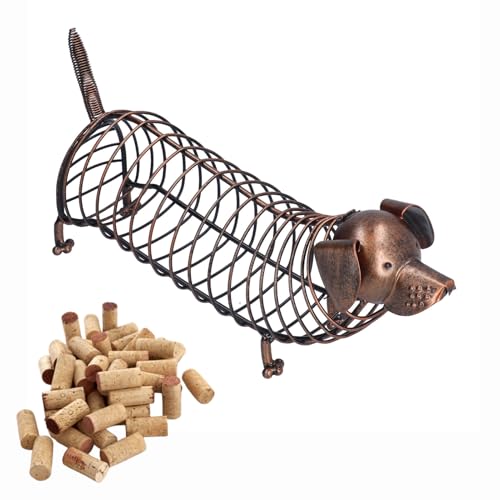 Metal Wine Cork Holder, Dachshund Shape Cute Dog Wine Cork Holder Decorative Vino Cork Storage Collector Box Tabletop Wine Racks Shelf