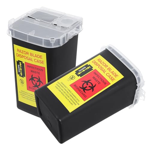 PRETYZOOM Boîte de Rangement Noire Plastique Léger Mécanisme de Verrouillage pour Lames de Rasoir Lot de 2 pour Collecte Sécurisée des Déchets de Rasage