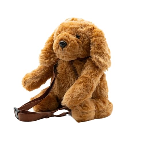 HUGGIE BAG (Brown Dog) - Fluffy Plush Crossbody Shoulder Purse with Strap | Handbag for Girls, Women, Kids | Gift for Valentines, Birthday | Adorable Soft Animal Bag for Travel & Everyday Use