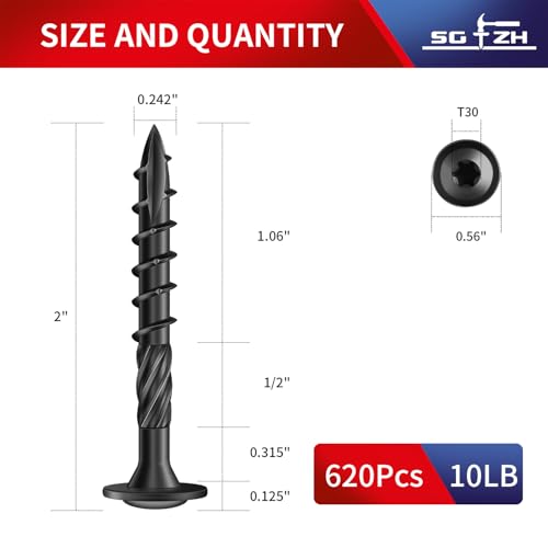 Image of #14 x 2 Inch Lag Screws (620Pcs) 10lb. Structural Wood Screw, Black, Carbon Steel, Washer Head, Rust Resistant epoxy Coated, T30 Torx Bit