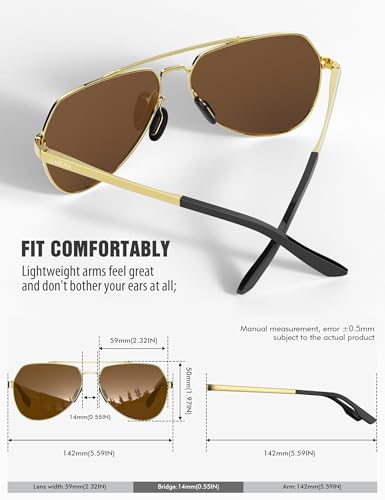 LUENX Aviator Sunglasses for Men Women Polarized New Shades Flexible Spring Hinge - UV 400 Protection - Image 5