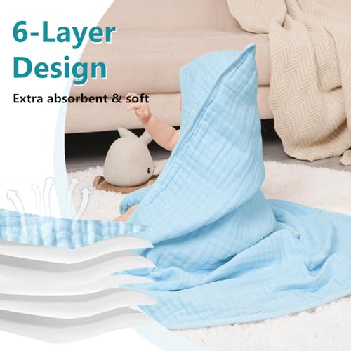 Image of PHF 2 Pack Baby Hooded Towels, 100% Muslin Cotton Baby Bath Towel with Hood for Newborn, Infant, Toddler, Ultra Soft and Absorbent Baby Essentials Bath Towels for Boys, 32x32Inch, Dinosaur