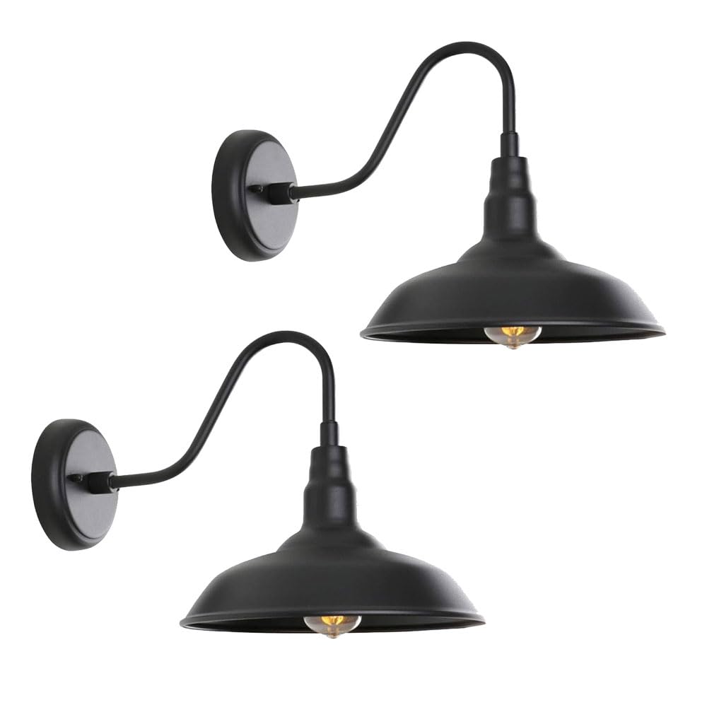 20" Vintage Black Gooseneck Outdoor Wall Sconce - Waterproof Farmhouse Barn Light Retro Patio Garage Luminaire Large Wall Mount Fixture for Porch & Exterior Lighting