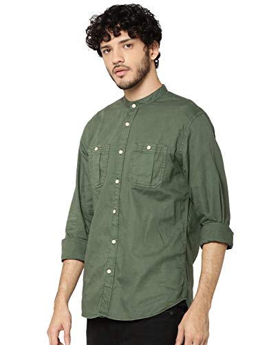 Image of JACK & JONES Mens Mao Collar Solid Shirt