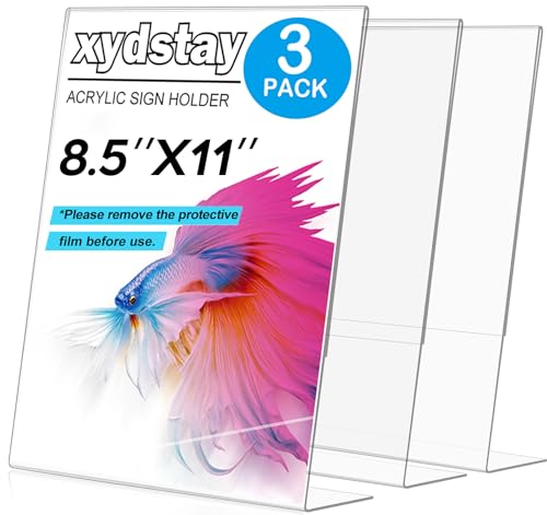 xydstay 3 pack 8.5x11 Acrylic Sign Holder for Picture Frames L Shape Clear Plastic Plastic Sign Holder Menu Holder Unbreakable Table Sign Holder for Restaurant Office School Store and Home Use