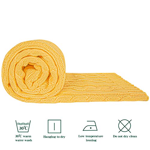 Image of NTBAY 100% Pure Cotton Cable Knit Toddler Blanket, Super Soft Warm Breathable 30x40 Baby Blanket for Crib, Stroller, Nursery, Travel, Newborn, 30x40 Inches, Yellow