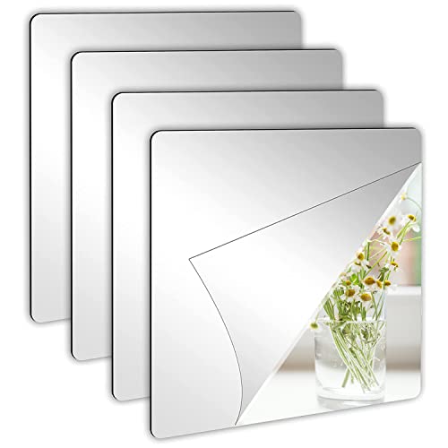 4 Espejos Autoadhesivos Acrílicos No Cristal, Pegatina Decorativa de Pared Flexible Sin Marco para Manualidades, Baño, Salón - 20 x 20 cm