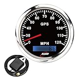 RACETECH 85mm (3-3/8') 120 MPH Electrical GPS Speedometer - Black Dial 7 Color LED Waterproof Stainless Steel Rim 12V/24V - for Car Truck Marine Boat Yacht Motorcycle