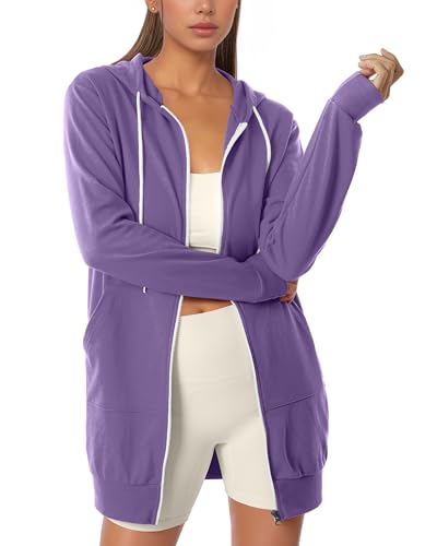 Image of GIVON Basic Lightweight Zip-Up Hoodie Long Sleeve Thin Jacket for Women with Plus Size