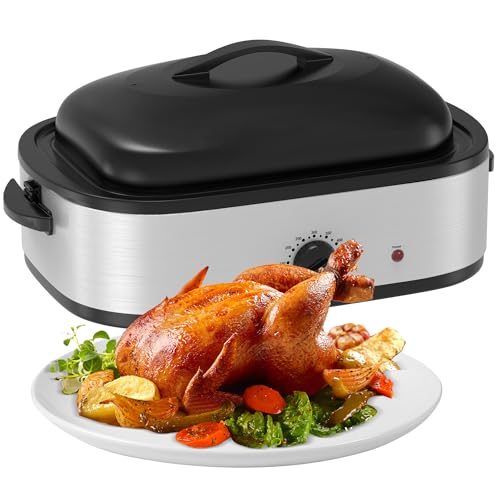 Comparison: Best 14 Quart Roaster Oven 7 14 Quart Roaster Oven with Self-Basting Lid, Turkey Defrost & Warm Function, Turkey Roasting Pan with Removable Roasting Rack, Adjustable Temperature for Use as a Slow Cooker, Stainless Steel, Silver