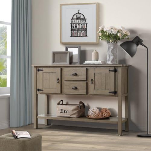 48-Inch-Solid-Wood-Sideboard-Console-Table-with-2-Drawers-and-Cabinets-and-Base-Shelf-Vintage-Style-Storage-Dining-Room-Buffet-Server-Cabinet-for-Living-Room-Kitchen-Dining-Room-Country-Style 48 Inch Solid Wood Sideboard Console Table with 2 Drawers and Cabinets and Base Shelf Vintage Style Storage Dining Room Buffet Server Cabinet for Living Room Kitchen Dining Room Country Style