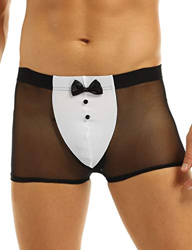 Freebily Déguisement Homme Tanga String Bikini avec Oreilles de Lapin Noeud Slip Sexy sous-vêtement Cosplay Costume Majordome Lingerie Gentil Homme M-2XL (M, Boxer Noir)