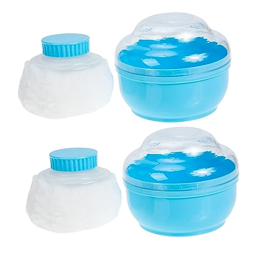 PartyKindom 2Sets Powder Puff with Storage Boxes Powder Puff Container for Talcum Makeup Puff Box for Home