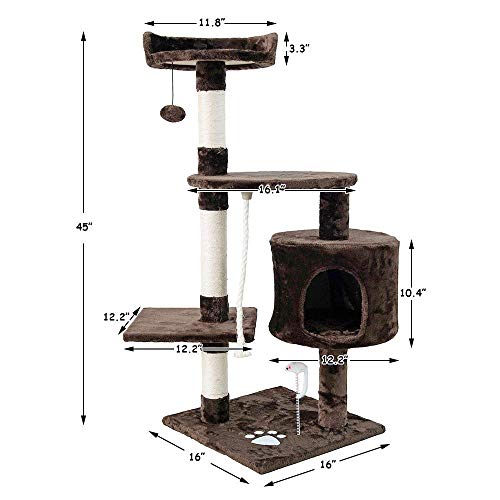 Dipet Cat Tree Furniture,Cat House, Kittens Climbing Tower, Dark Brown/Size:45"(H) #TOP1