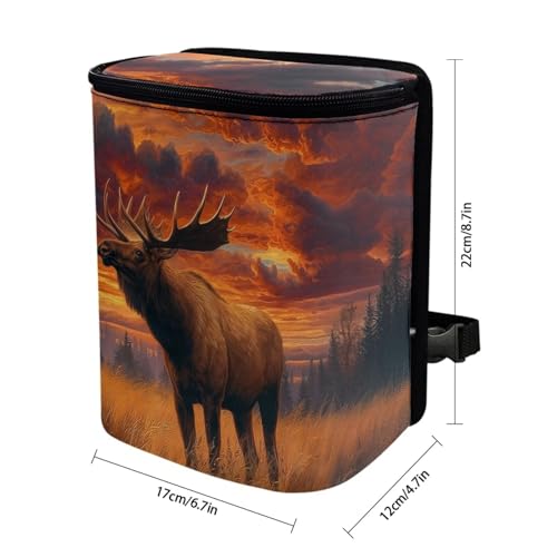 Image of Talayituse Forest Elk Cloud Print Car Trash Can with Lid, Leak Proof Auto Trash Bag Hanging Vehicle Garbage Can Multipurpose Storage Container for Back Seat Road Trip